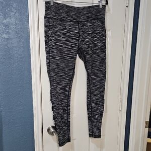 Velocity Large Black and Gray Leggings Open Ankles Fun Design Elastic Waist EUC